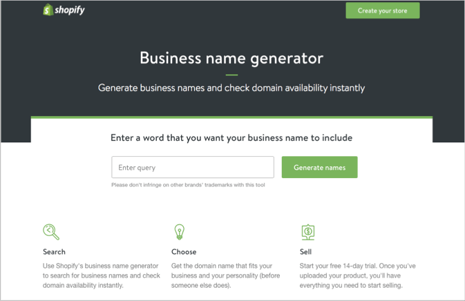 Shopify business name generator