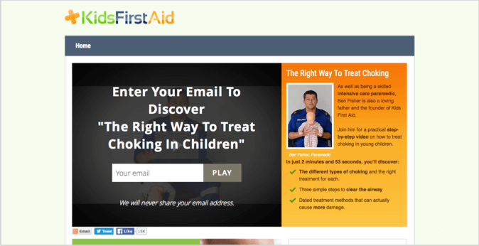 Kids First Aid 1 landing page example