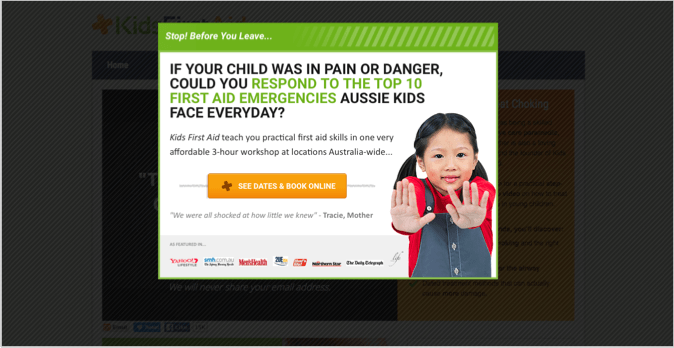 Kids First Aid 3 landing page example