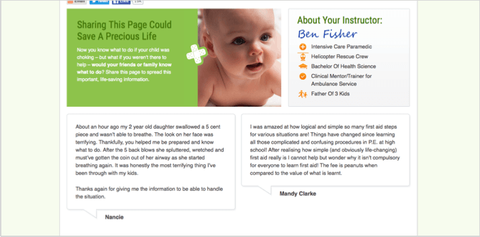 Kids First Aid 2 landing page example