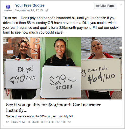 Insurance facebook store ad examples